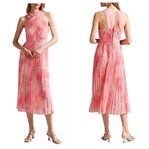 Ted Baker Allover Mirelia Crisscross Halter Pleated Midi Dress Pink Size 6 NWT